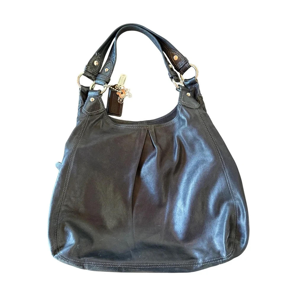 Vintage 2000s Coach XL Ergo Pleated Hobo Bag Black Leather Slouchy Charms Y2K